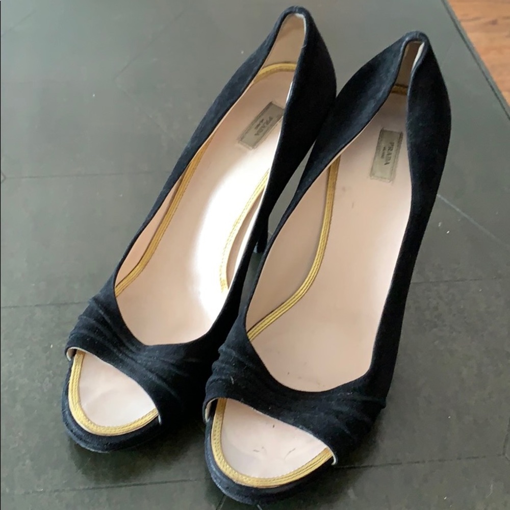 Prada suede open toe heels 40.5